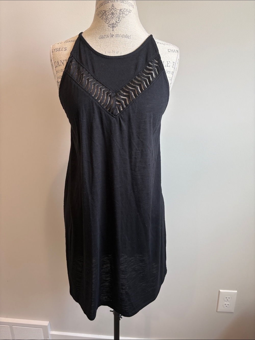 Xhilaration Black Mini Dress with Mesh Chevron Inset